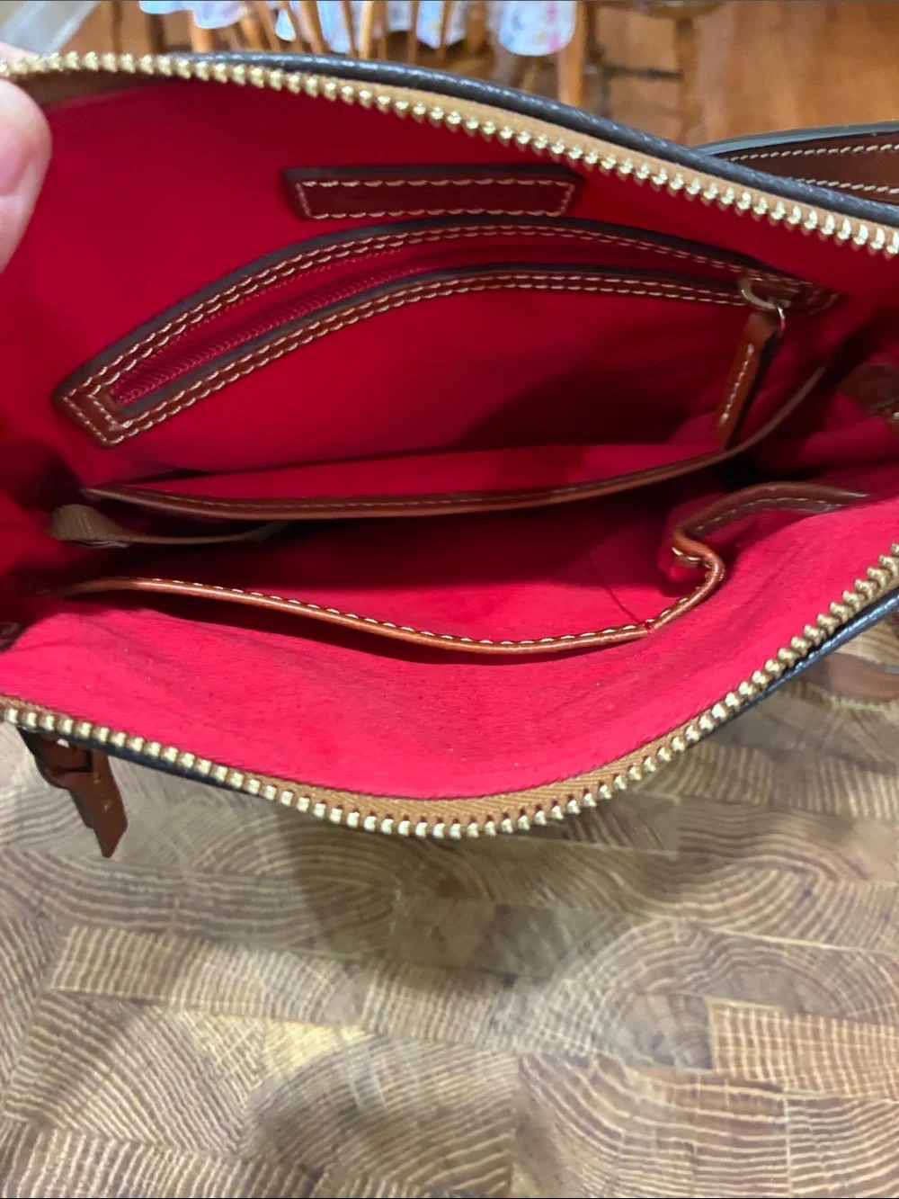 Dooney & Bourke Brown Pebbled Leather Crossbody with Brown Trim